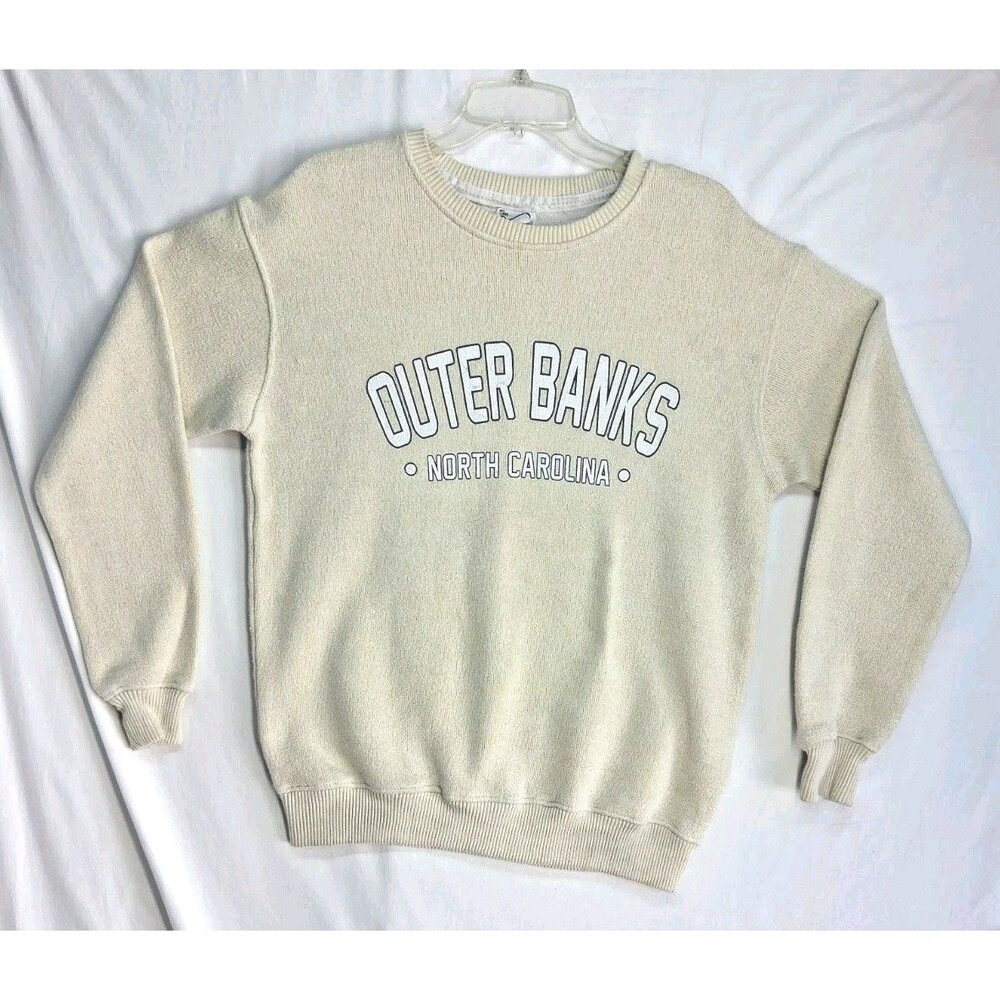 Pacific & Co Outer Banks Cream Crewneck Sweater Women Med Casual Pullover OBX